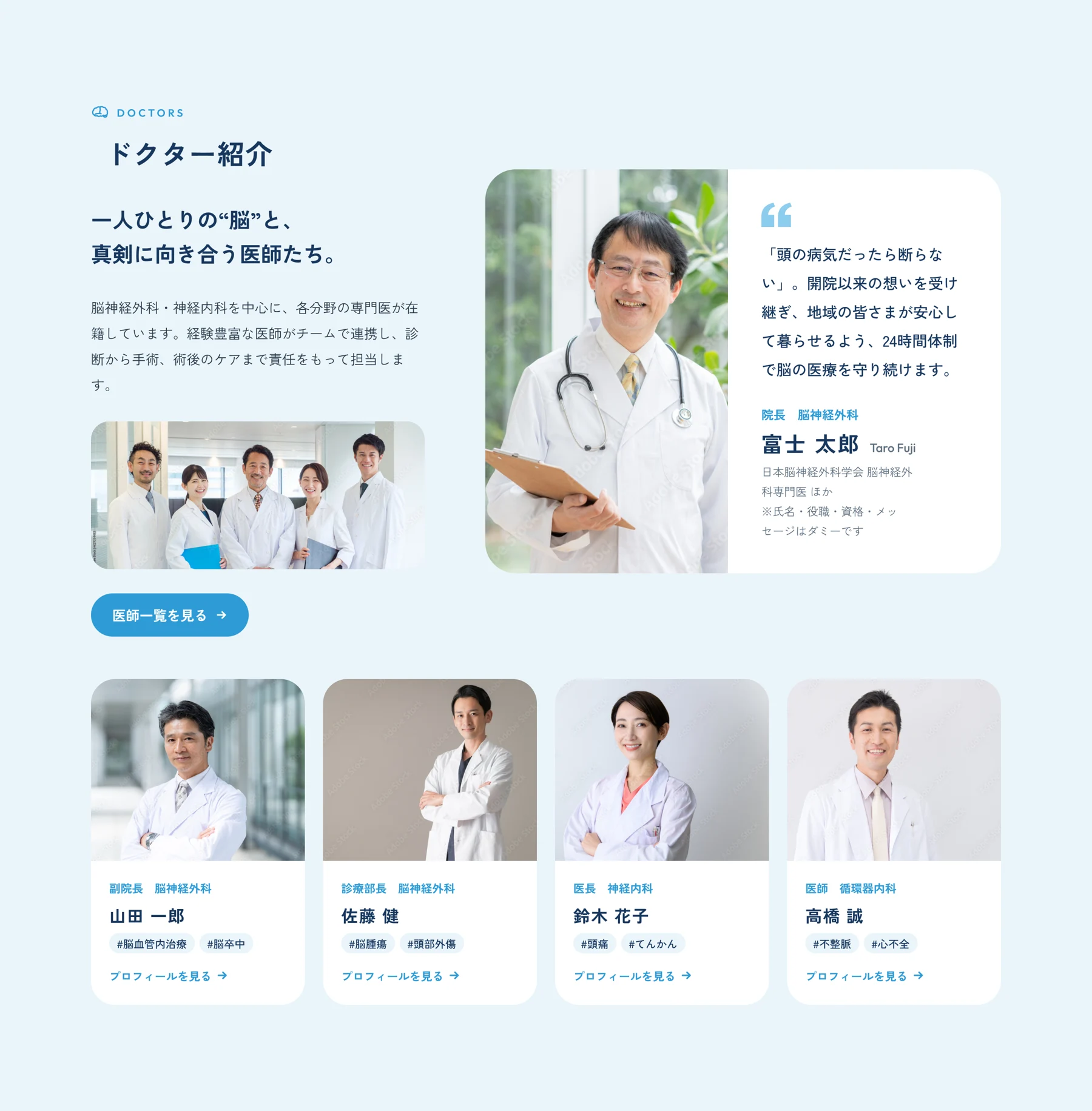 写真と紹介で医師を知る構成。仮名を含む