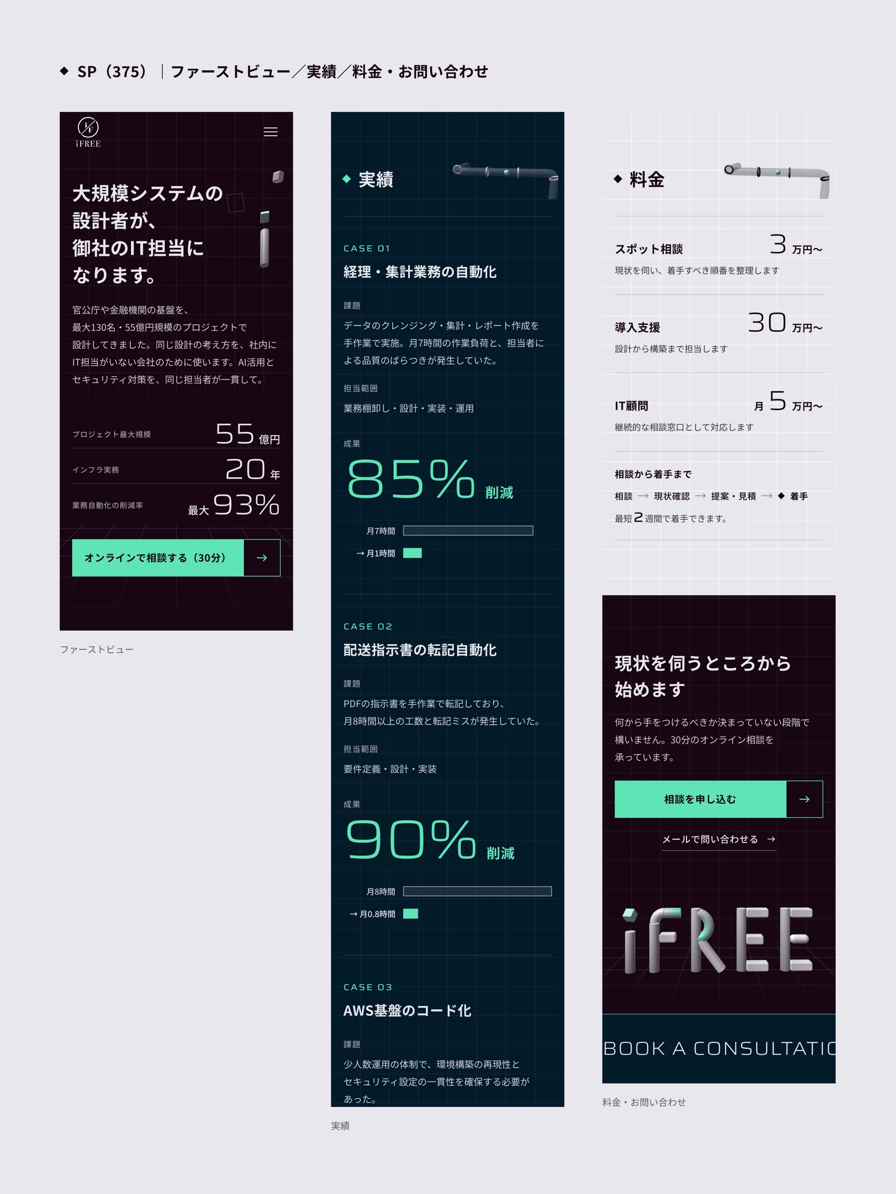FV・事例・料金などのSP画面抜粋